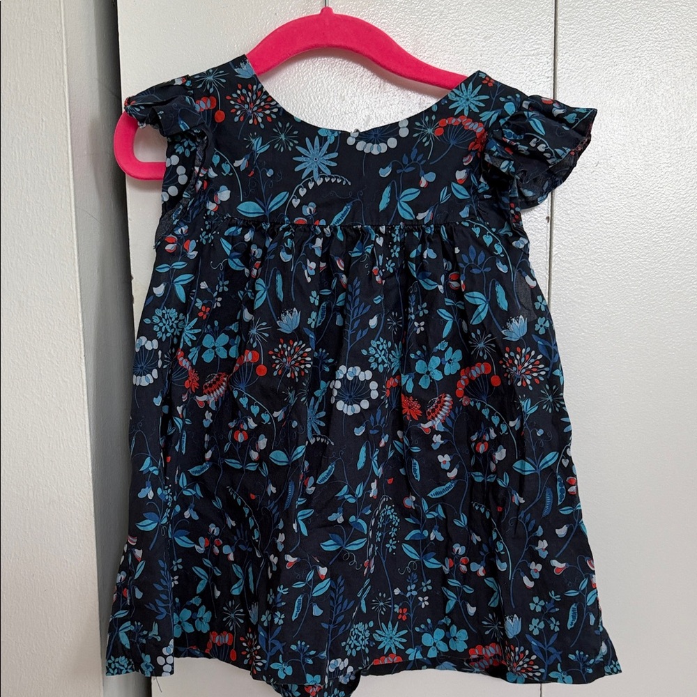 JACADI Floral Kids Top - Blue and Red